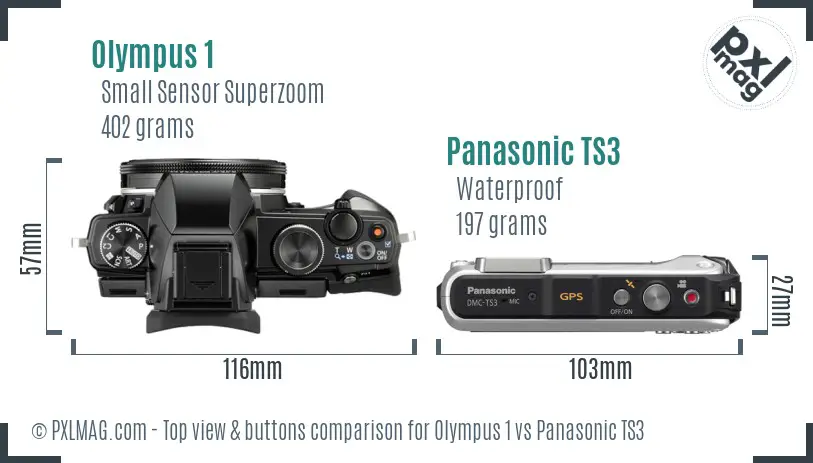 Olympus 1 vs Panasonic TS3 top view buttons comparison