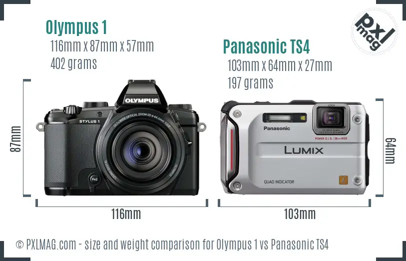 Olympus 1 vs Panasonic TS4 size comparison