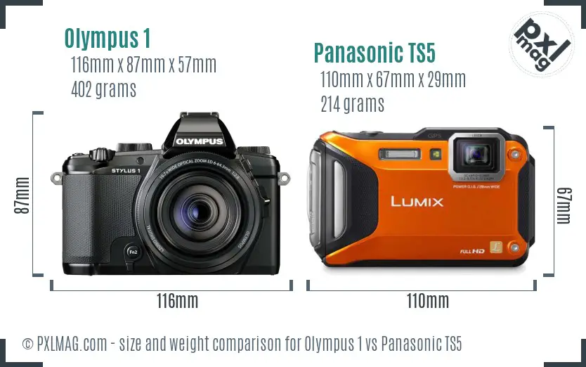 Olympus 1 vs Panasonic TS5 size comparison