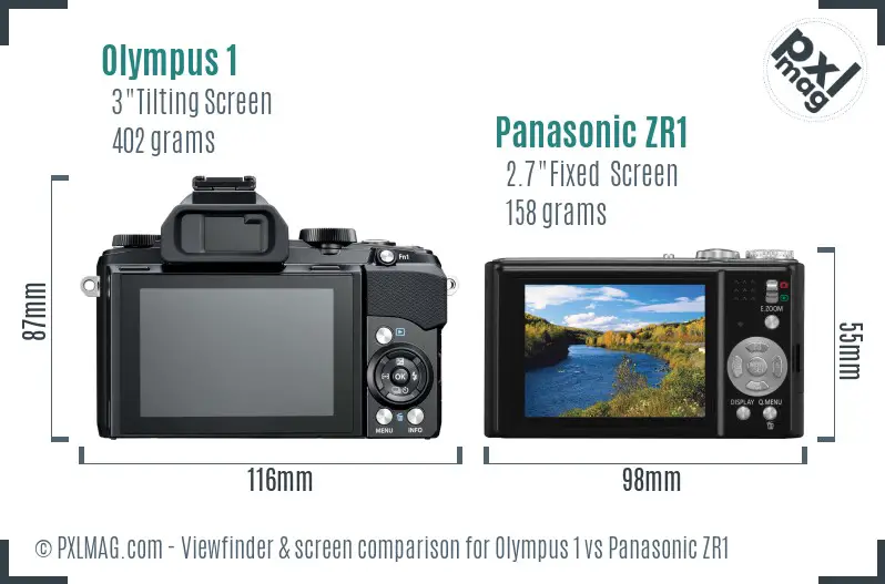 Olympus 1 vs Panasonic ZR1 Screen and Viewfinder comparison