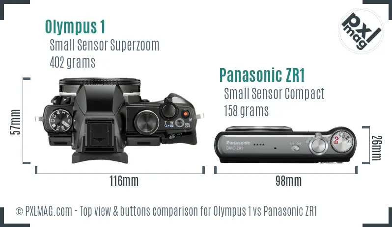 Olympus 1 vs Panasonic ZR1 top view buttons comparison