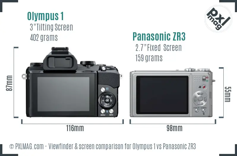 Olympus 1 vs Panasonic ZR3 Screen and Viewfinder comparison