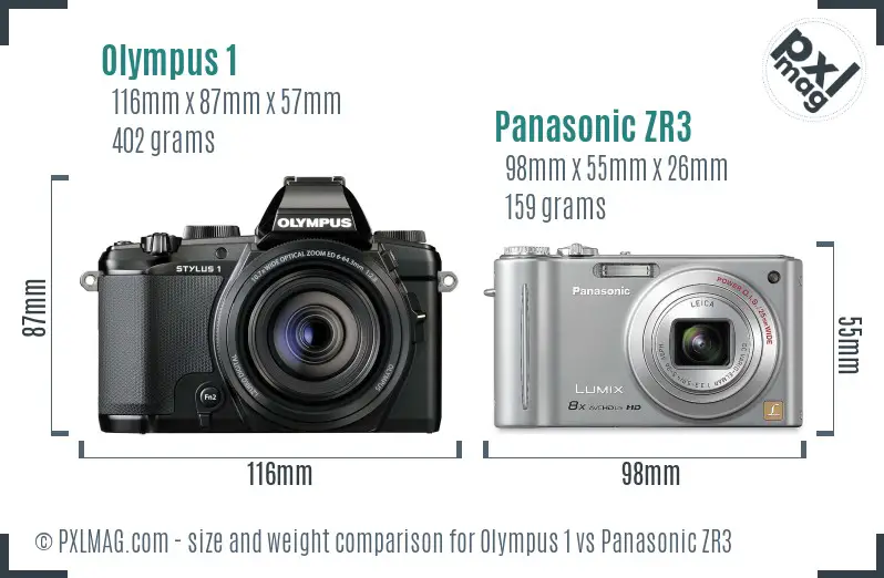Olympus 1 vs Panasonic ZR3 size comparison