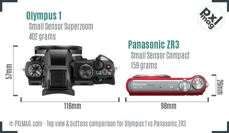 Olympus 1 vs Panasonic ZR3 top view buttons comparison