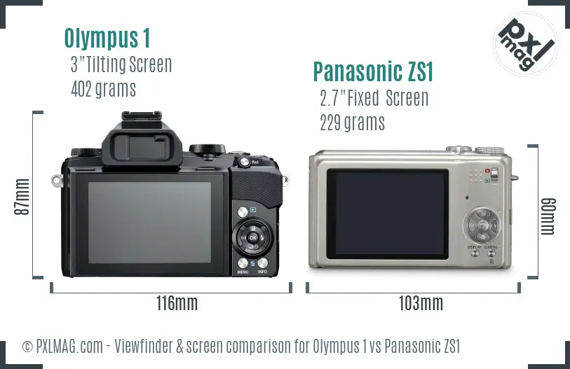 Olympus 1 vs Panasonic ZS1 Screen and Viewfinder comparison