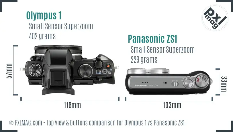 Olympus 1 vs Panasonic ZS1 top view buttons comparison