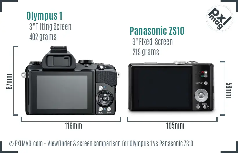 Olympus 1 vs Panasonic ZS10 Screen and Viewfinder comparison