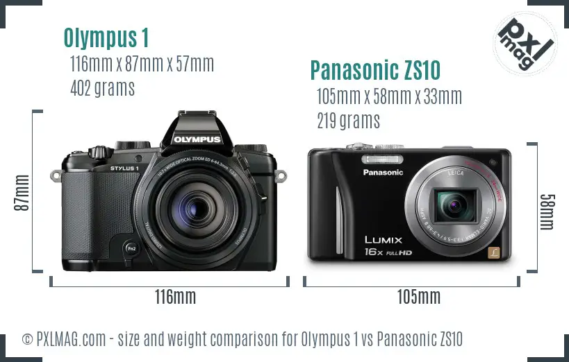 Olympus 1 vs Panasonic ZS10 size comparison