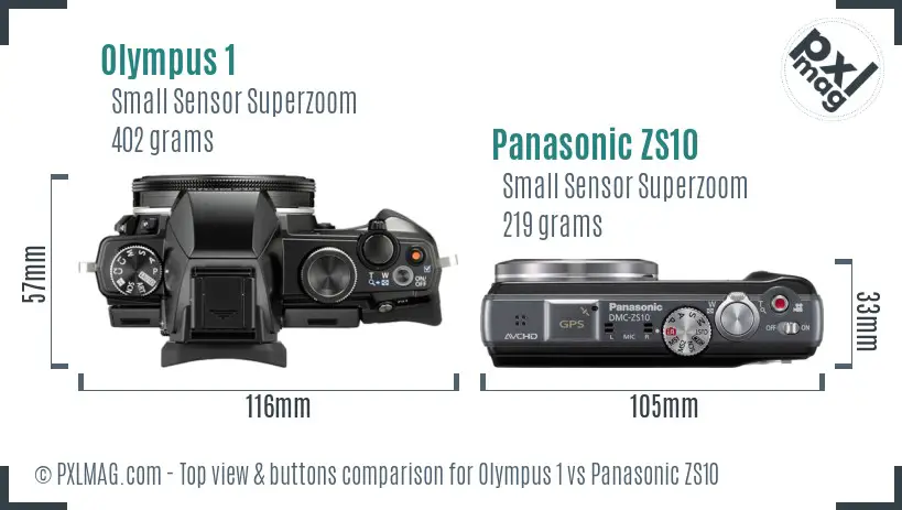 Olympus 1 vs Panasonic ZS10 top view buttons comparison