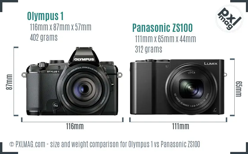 Olympus 1 vs Panasonic ZS100 size comparison