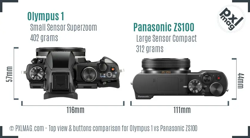 Olympus 1 vs Panasonic ZS100 top view buttons comparison