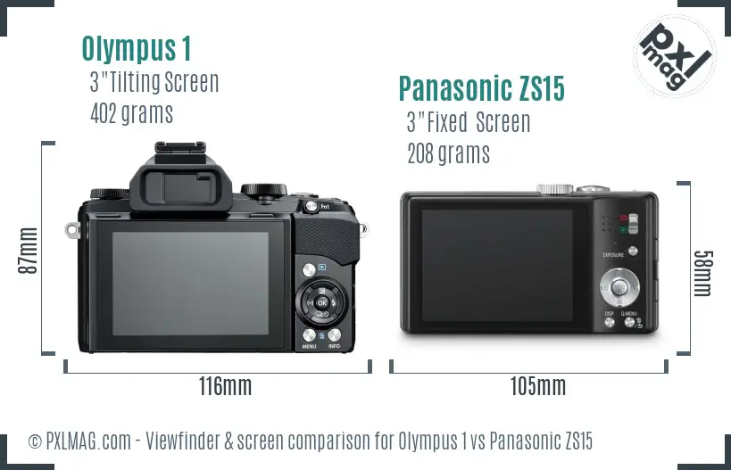Olympus 1 vs Panasonic ZS15 Screen and Viewfinder comparison