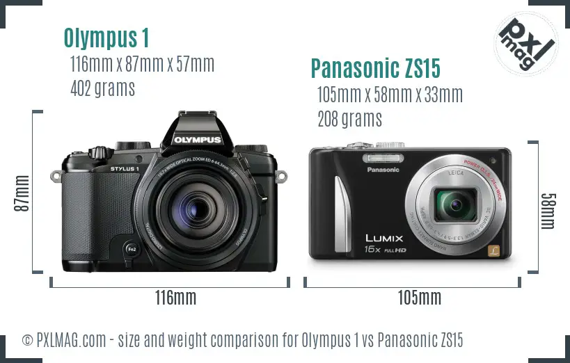 Olympus 1 vs Panasonic ZS15 size comparison