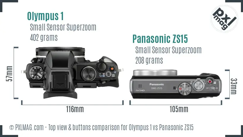 Olympus 1 vs Panasonic ZS15 top view buttons comparison