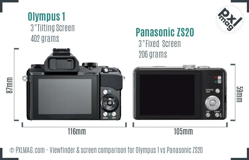 Olympus 1 vs Panasonic ZS20 Screen and Viewfinder comparison