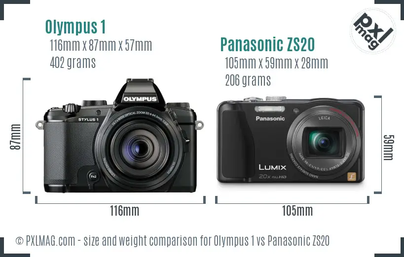 Olympus 1 vs Panasonic ZS20 size comparison