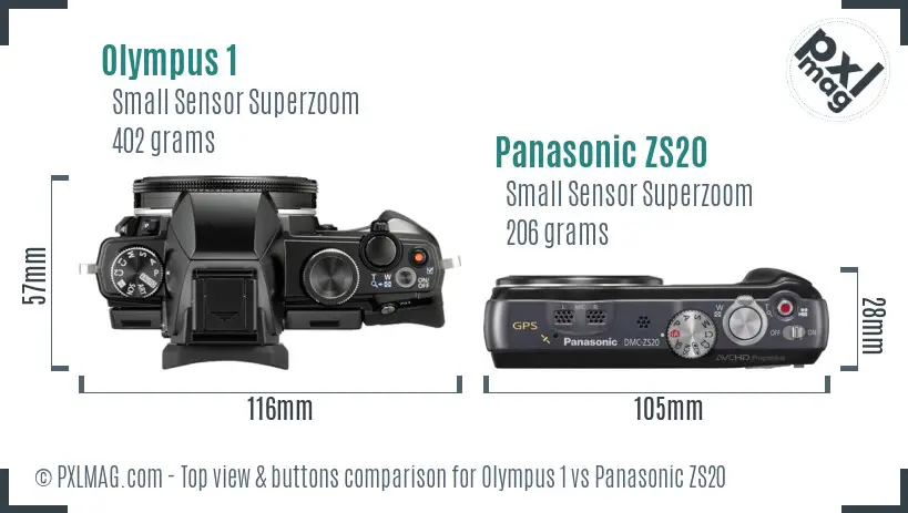 Olympus 1 vs Panasonic ZS20 top view buttons comparison