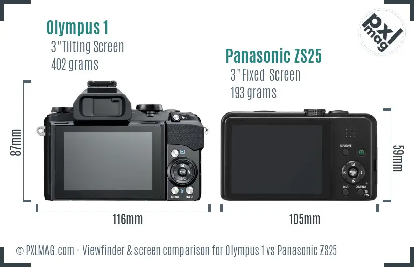 Olympus 1 vs Panasonic ZS25 Screen and Viewfinder comparison