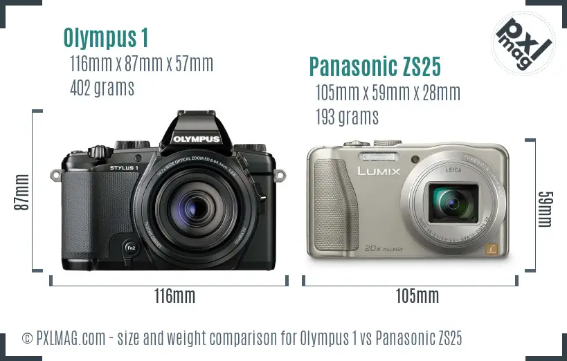 Olympus 1 vs Panasonic ZS25 size comparison