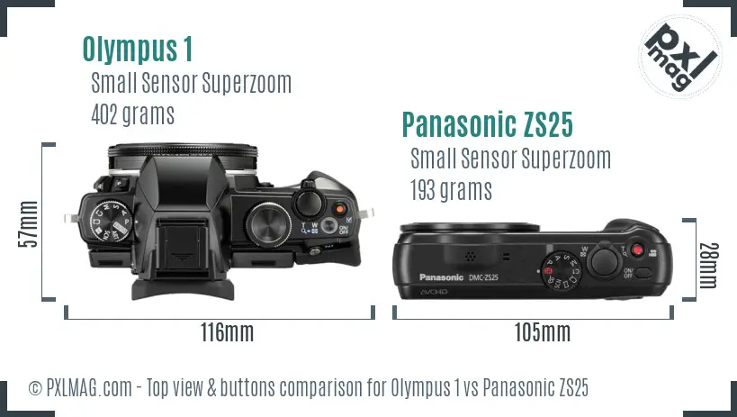 Olympus 1 vs Panasonic ZS25 top view buttons comparison