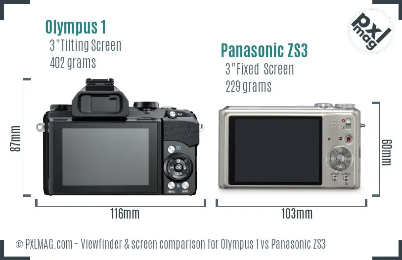 Olympus 1 vs Panasonic ZS3 Screen and Viewfinder comparison