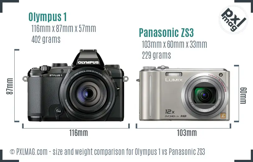 Olympus 1 vs Panasonic ZS3 size comparison