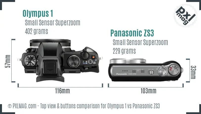 Olympus 1 vs Panasonic ZS3 top view buttons comparison