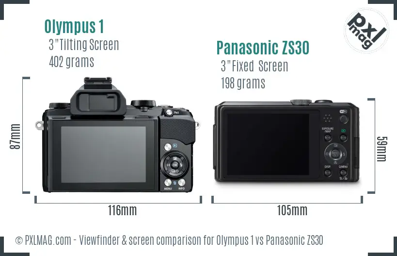 Olympus 1 vs Panasonic ZS30 Screen and Viewfinder comparison