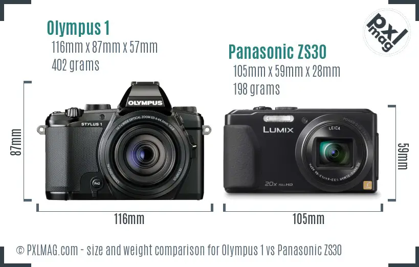 Olympus 1 vs Panasonic ZS30 size comparison