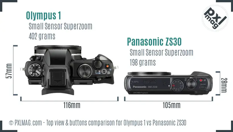 Olympus 1 vs Panasonic ZS30 top view buttons comparison