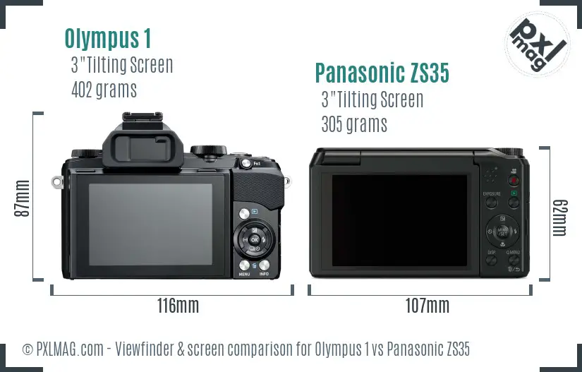 Olympus 1 vs Panasonic ZS35 Screen and Viewfinder comparison