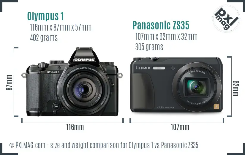Olympus 1 vs Panasonic ZS35 size comparison