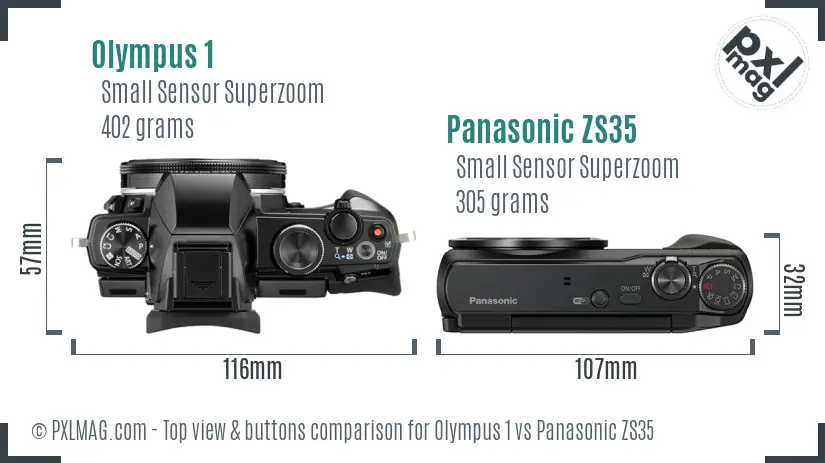 Olympus 1 vs Panasonic ZS35 top view buttons comparison