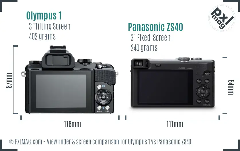 Olympus 1 vs Panasonic ZS40 Screen and Viewfinder comparison
