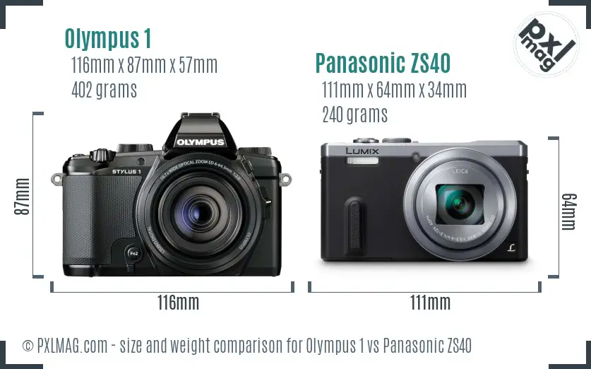 Olympus 1 vs Panasonic ZS40 size comparison