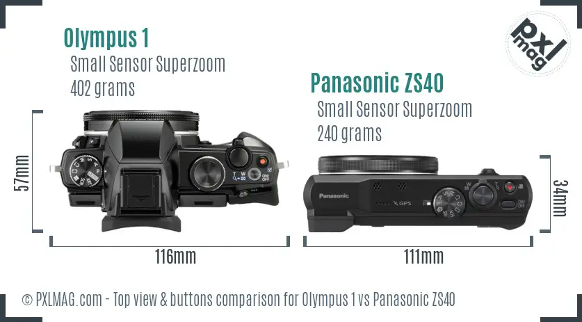 Olympus 1 vs Panasonic ZS40 top view buttons comparison