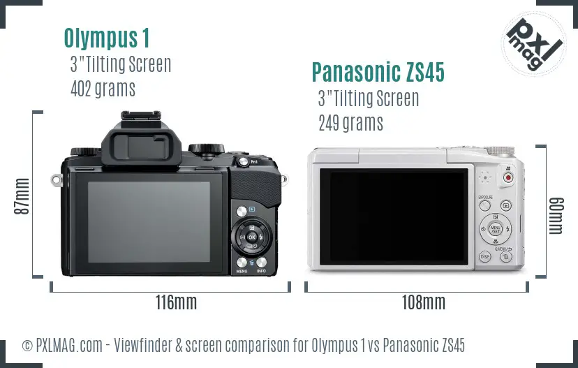 Olympus 1 vs Panasonic ZS45 Screen and Viewfinder comparison
