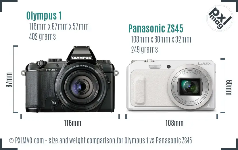 Olympus 1 vs Panasonic ZS45 size comparison