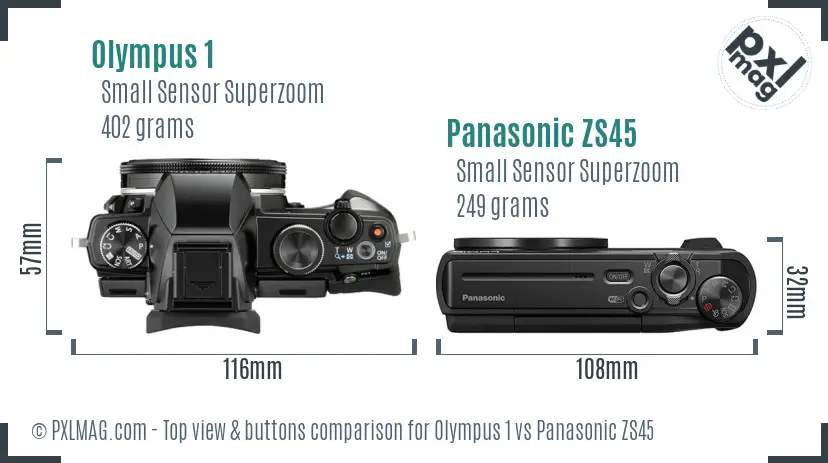 Olympus 1 vs Panasonic ZS45 top view buttons comparison