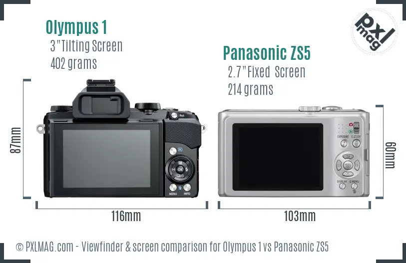 Olympus 1 vs Panasonic ZS5 Screen and Viewfinder comparison