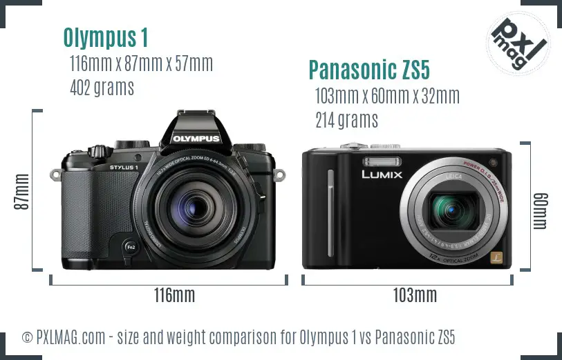 Olympus 1 vs Panasonic ZS5 size comparison