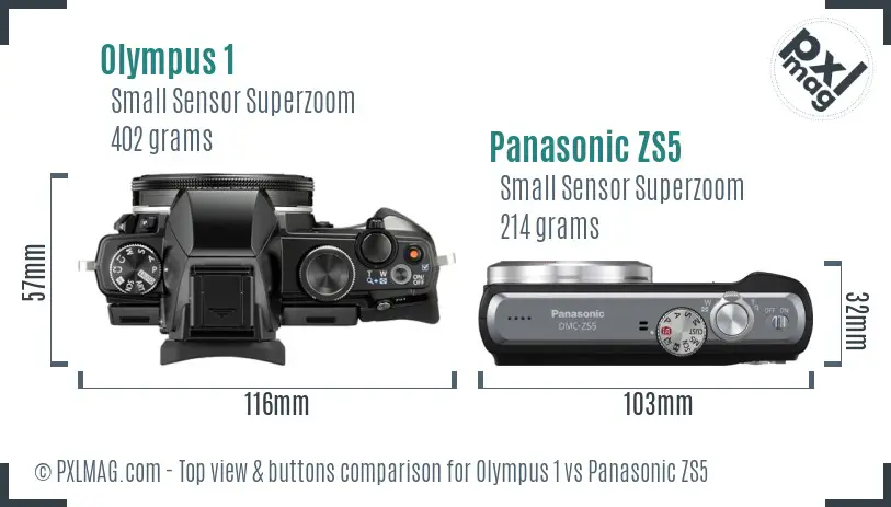 Olympus 1 vs Panasonic ZS5 top view buttons comparison