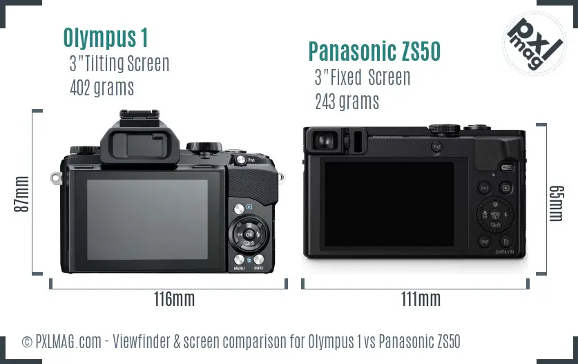 Olympus 1 vs Panasonic ZS50 Screen and Viewfinder comparison