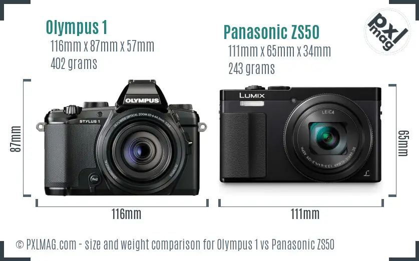 Olympus 1 vs Panasonic ZS50 size comparison