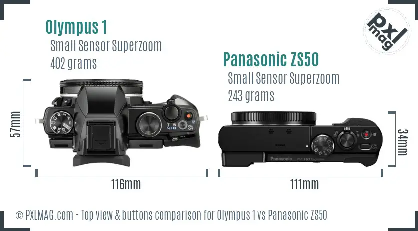 Olympus 1 vs Panasonic ZS50 top view buttons comparison