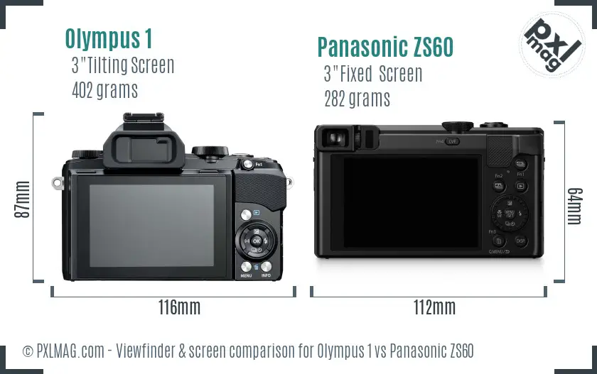 Olympus 1 vs Panasonic ZS60 Screen and Viewfinder comparison