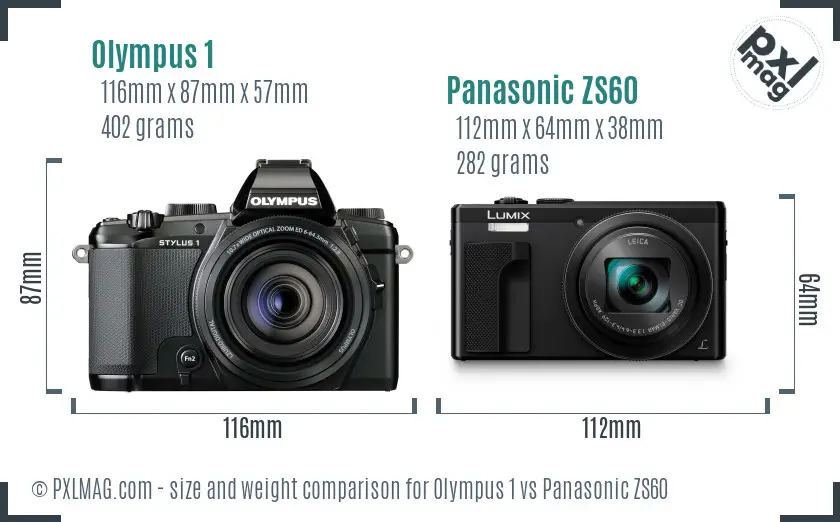 Olympus 1 vs Panasonic ZS60 size comparison