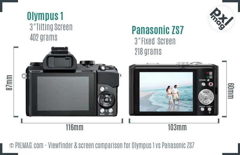 Olympus 1 vs Panasonic ZS7 Screen and Viewfinder comparison
