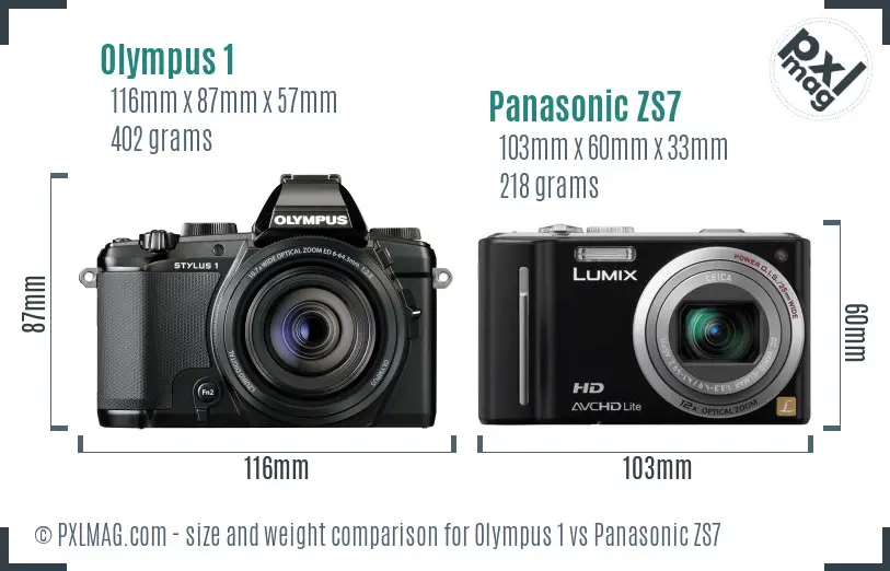 Olympus 1 vs Panasonic ZS7 size comparison