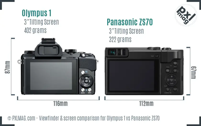 Olympus 1 vs Panasonic ZS70 Screen and Viewfinder comparison